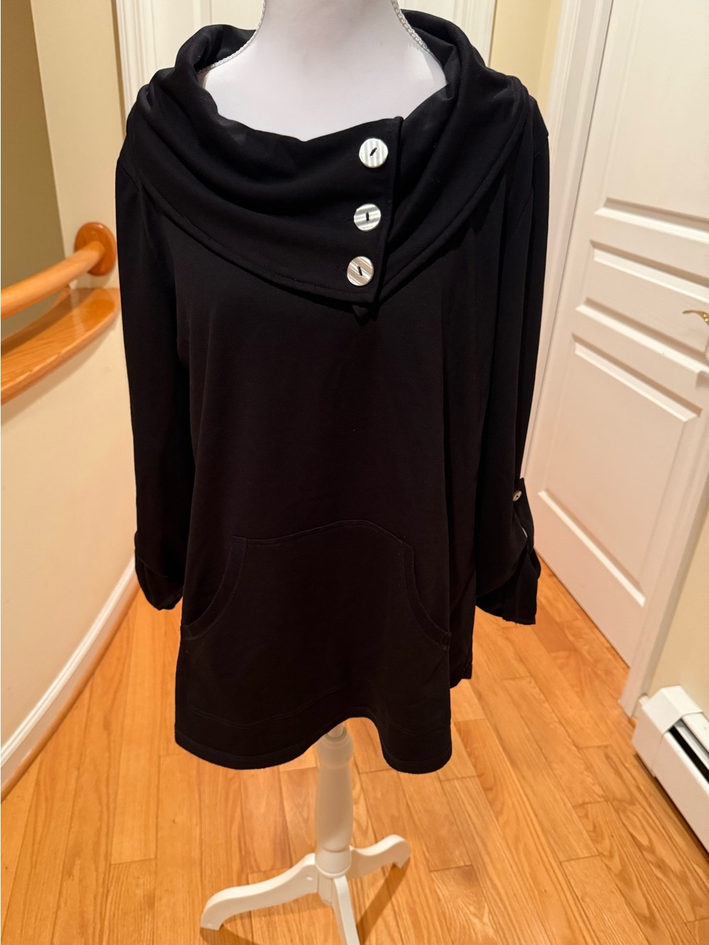 Soft Surroundings Black Cowl-Neck Pullover with Button Accents
